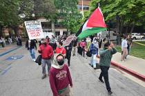 Pro-Palestinian students protest at the University of California, Los Angeles (UCLA) campus, in ...