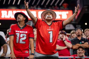 UNLV fans dressed as rebels become upset after a flag is thrown in overtime during the college ...