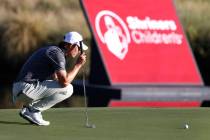 Maverick McNealy of Las Vegas checks his line at green No.18 during the third round of the Shri ...