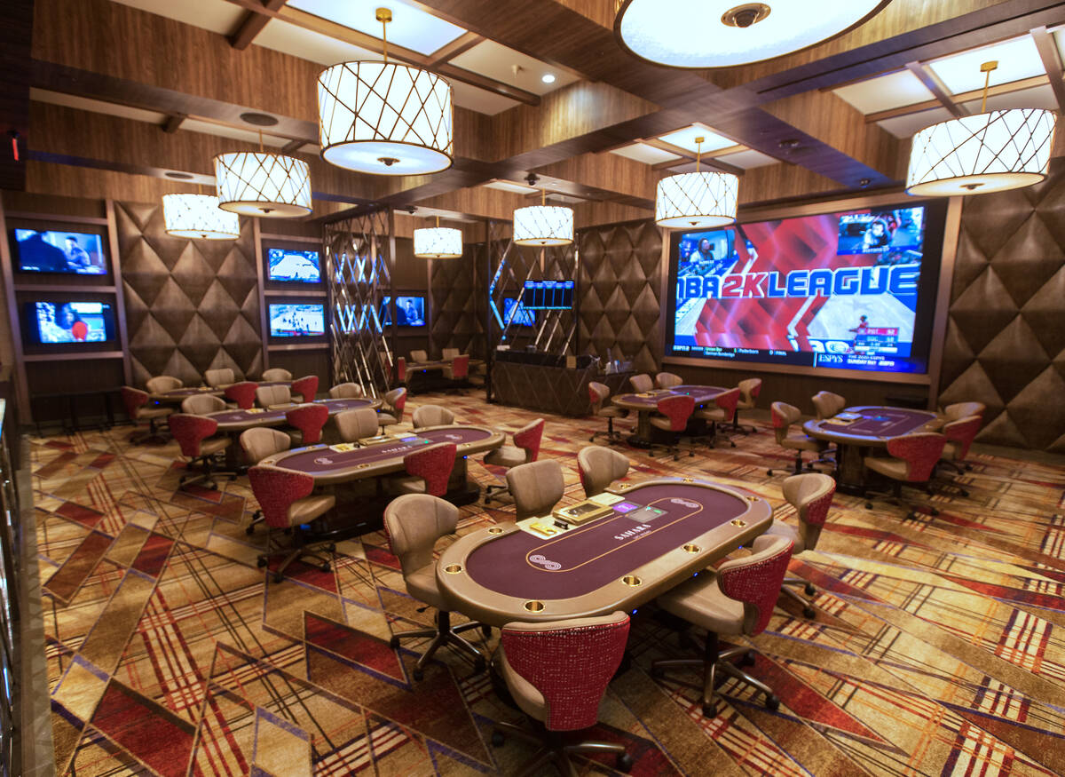 Sahara resort-casino's poker room is seen Tuesday, June 16, 2020, in Las Vegas. (Benjamin Hager ...