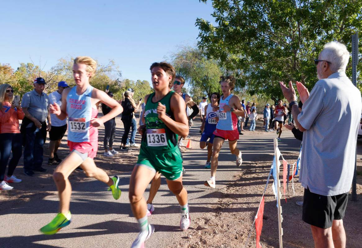 Fans watch the 5A Southern Region boys cross country meet at Veterans Memorial Park, on Friday, ...