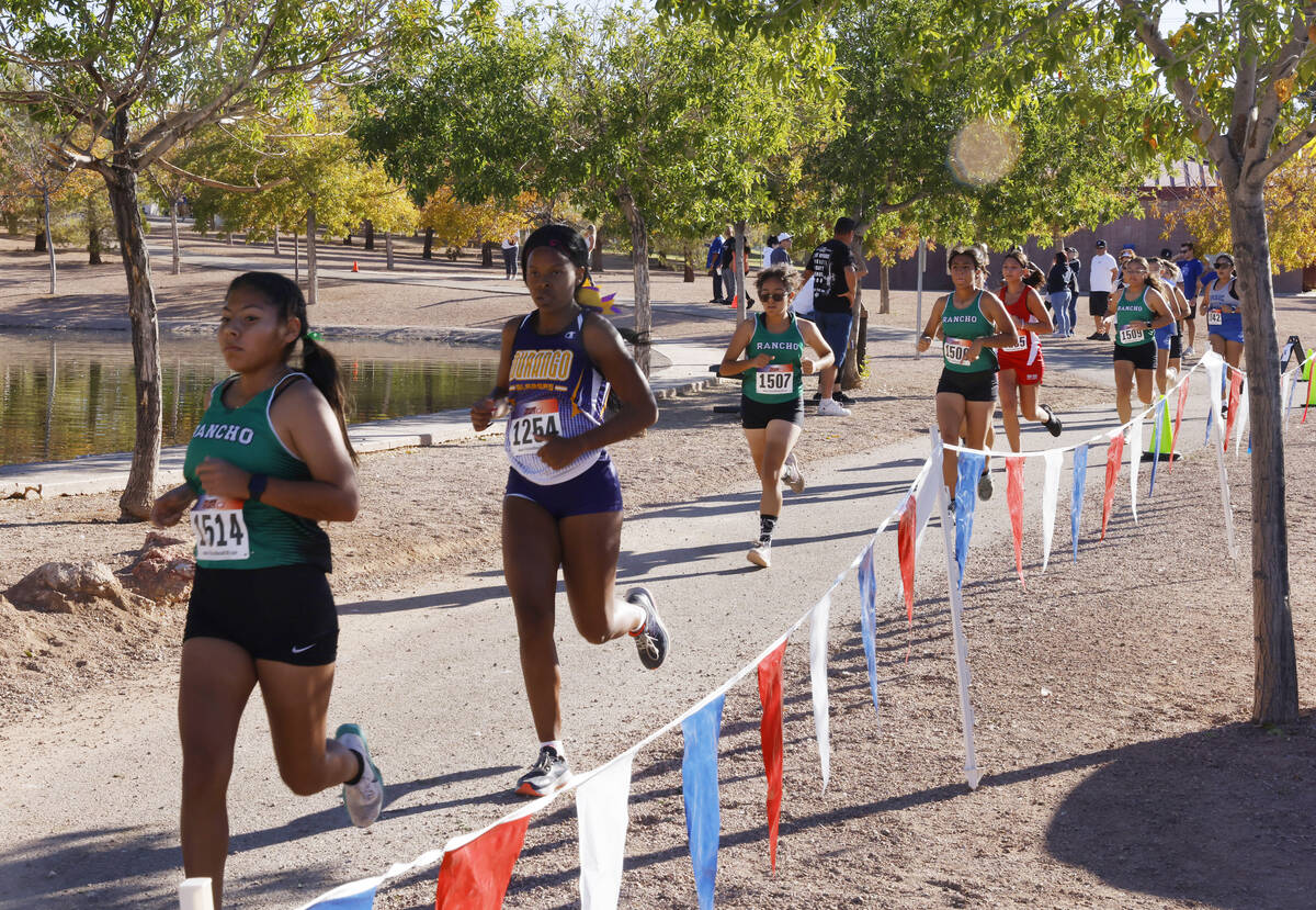 Runners of the 4A Mountain girls cross country meet compete at Veterans Memorial Park, on Frida ...