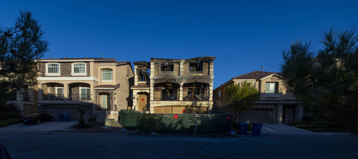 Exterior of fatal house fire at 8332 Langhorne Creek Street on Friday, Oct. 25, 2024, in Las Ve ...