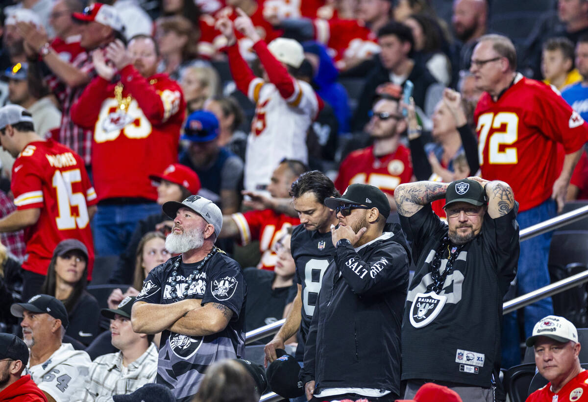 Raiders fans are disappointed as the game winds down against the Kansas City Chiefs during the ...