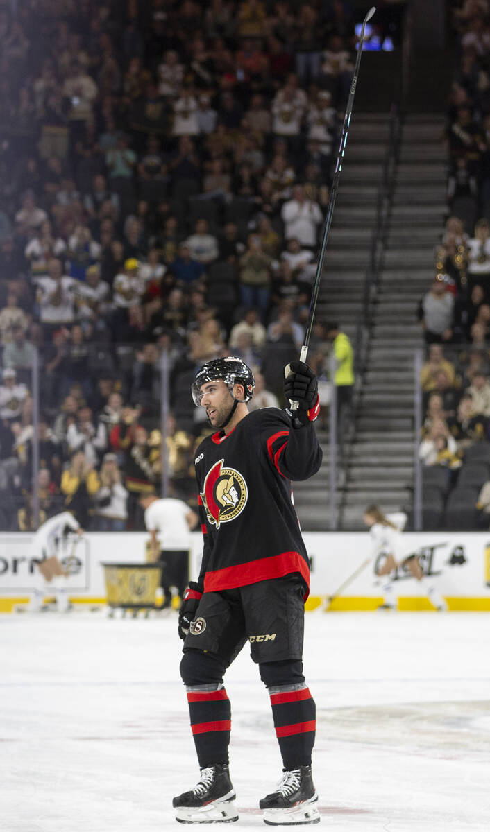 Ottawa Senators right wing Michael Amadio (22) is saluted during the first period of the NHL ho ...