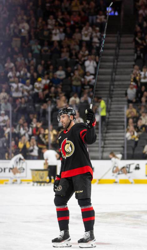 Ottawa Senators right wing Michael Amadio (22) is saluted during the first period of the NHL ho ...