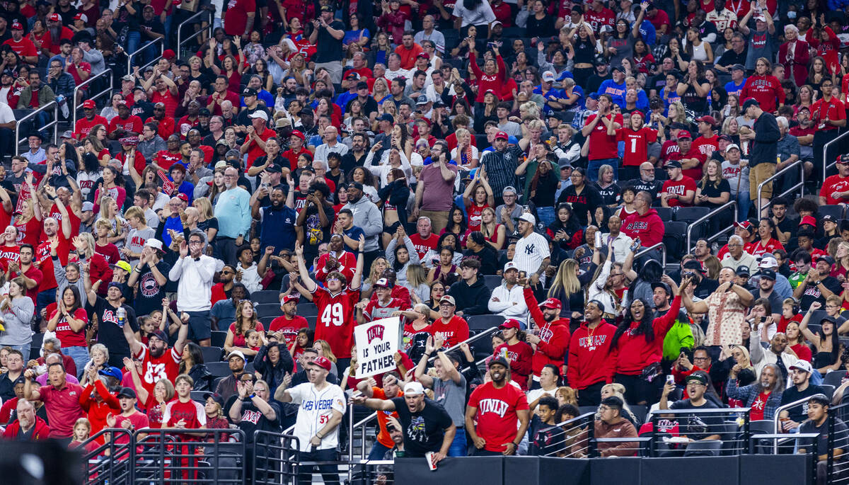 UNLV fans celebrate a touchdown against the Boise State Broncos during the second half of their ...