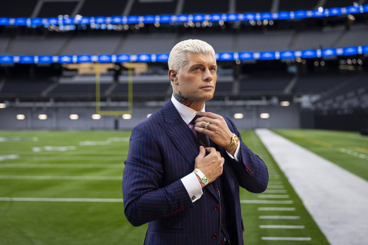 WWE superstar Cody Rhodes poses for photos at Allegiant Stadium on Wednesday, Oct. 23, 2024, in ...