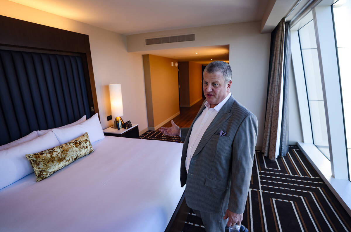 CEO Derek Stevens speaks with the Review-Journal as he gives a tour of one of the new rooms at ...