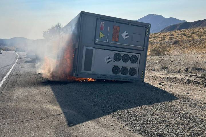 A 30-foot container, known as a conex, is where the lithium ion batteries were stored. (San Ber ...