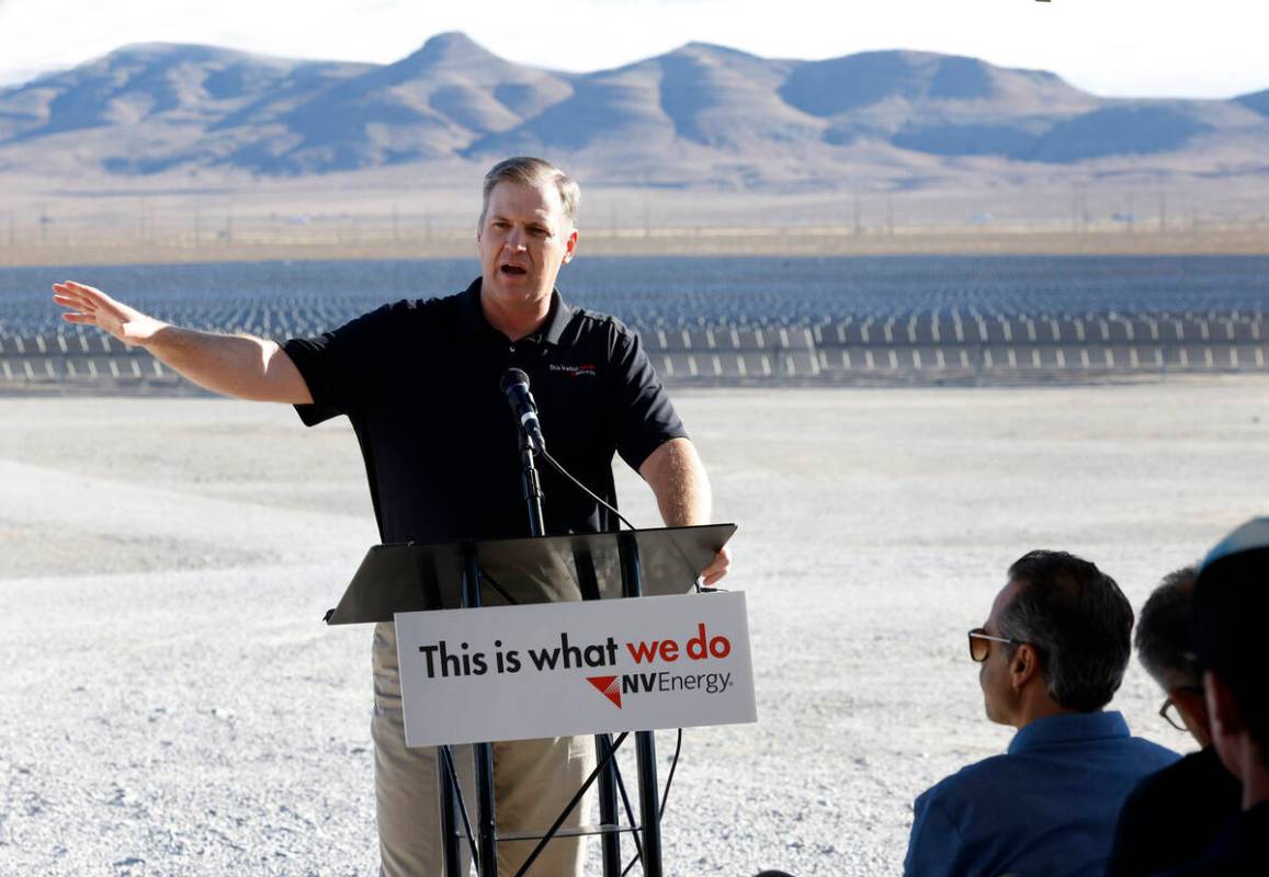 Doug Cannon, president and CEO of NV Energy, speaks at the Harry Allen Power Plant on Tuesday, ...