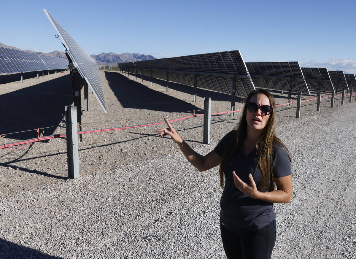 Dani Strain, NV Energy project director, leads a tour of the Harry Allen Power Plant on Tuesday ...