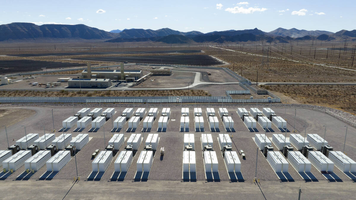 Tesla's megapack battery storage power station is seen at the Harry Allen Power Plant on Tuesda ...