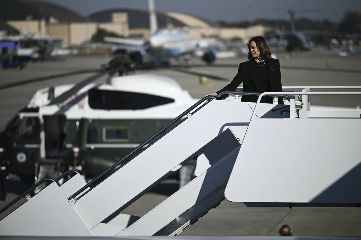 Democratic presidential nominee Vice President Kamala Harris boards Air Force Two, Wednesday, O ...