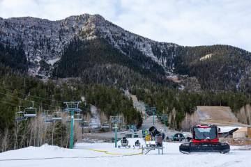 Operations staff are now making snow at Lee Canyon on Thursday, Oct. 31, 2024, on Mount Charles ...