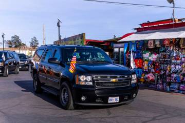 The motorcade for Vice President Kamala Harris makes a stop to chat with people at Broadacres M ...