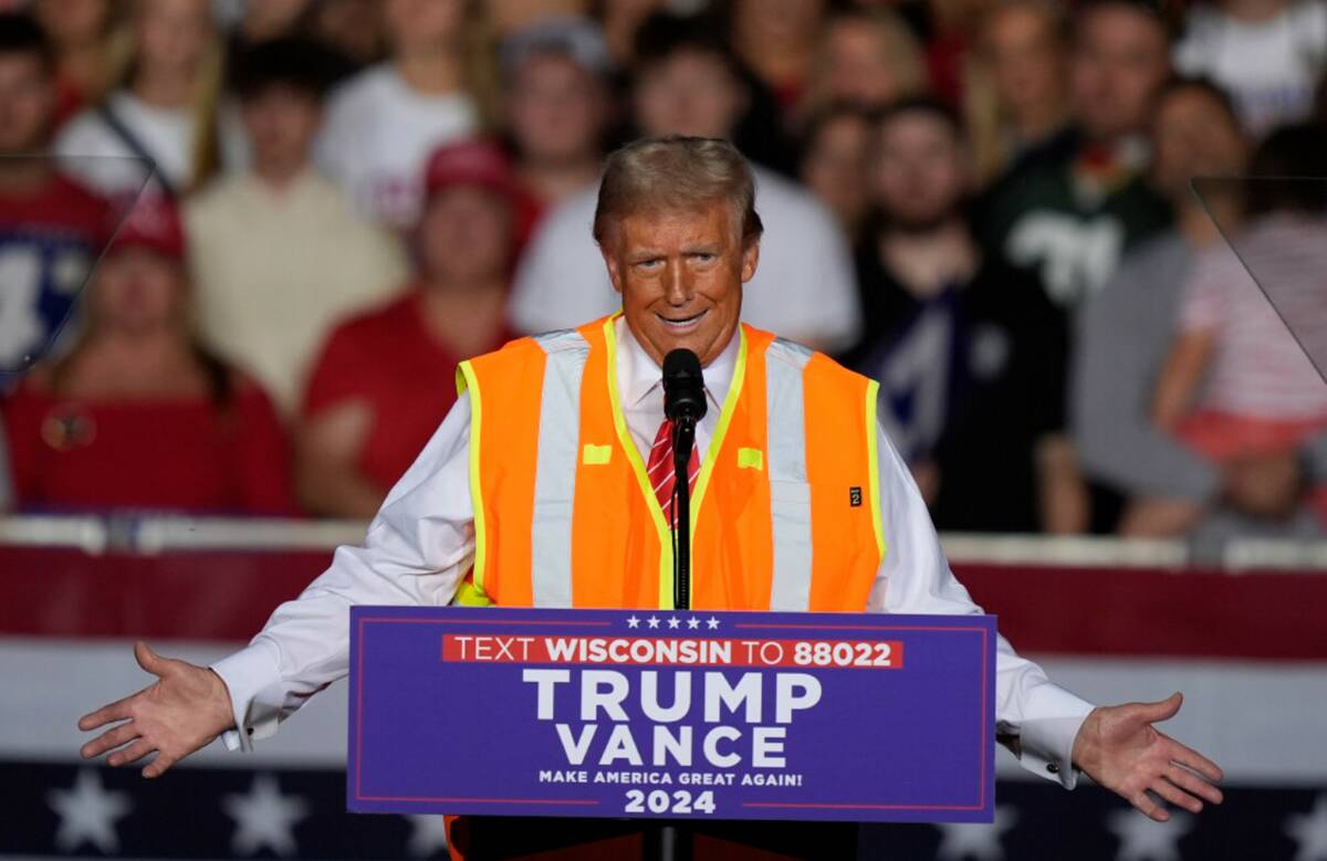 Donald Trump speaks at a campaign rally at the Resch Center, Wednesday, Oct. 30, 2024, in Green ...