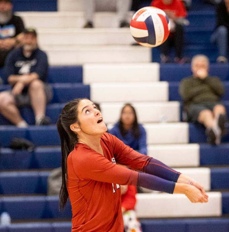 Coronado senior Reagan Vint (11) competes during the 5A girls volleyball Southern Region semifi ...