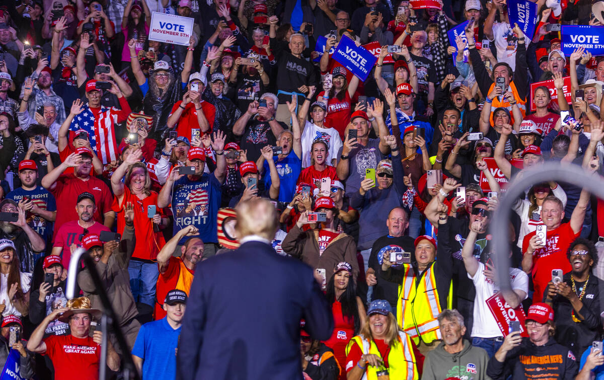 Former President Donald Trump arrives to speak as supporters give a resounding welcome during a ...