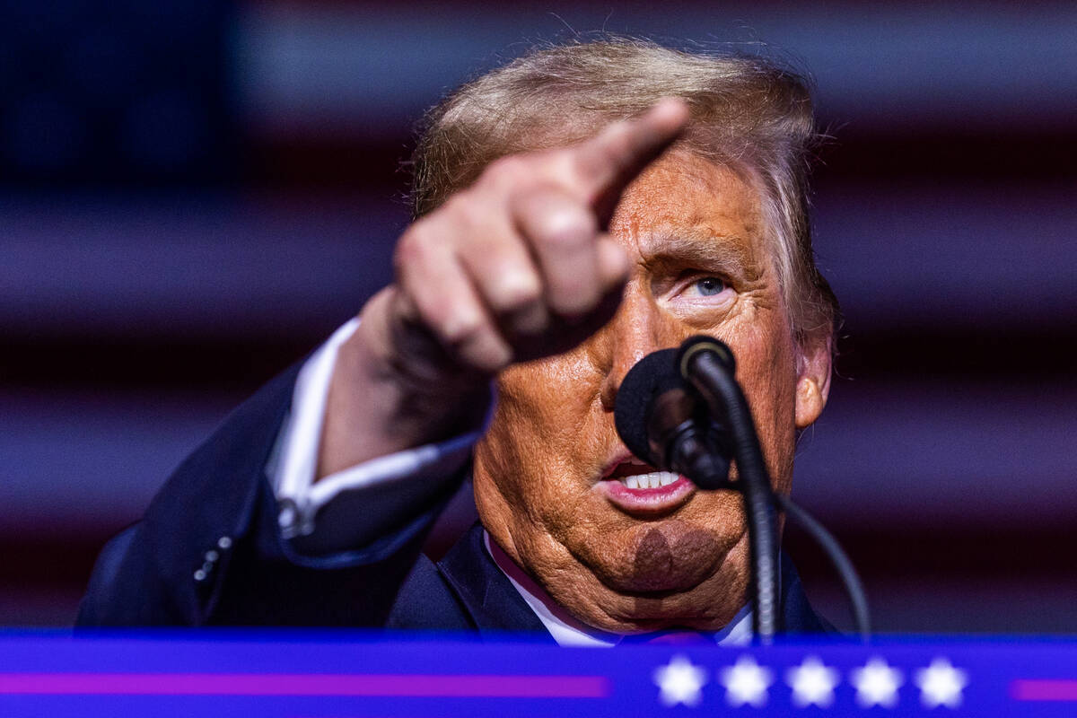 Former President Donald Trump speaks during a rally at the Lee's Family Forum on Thursday, Oct. ...