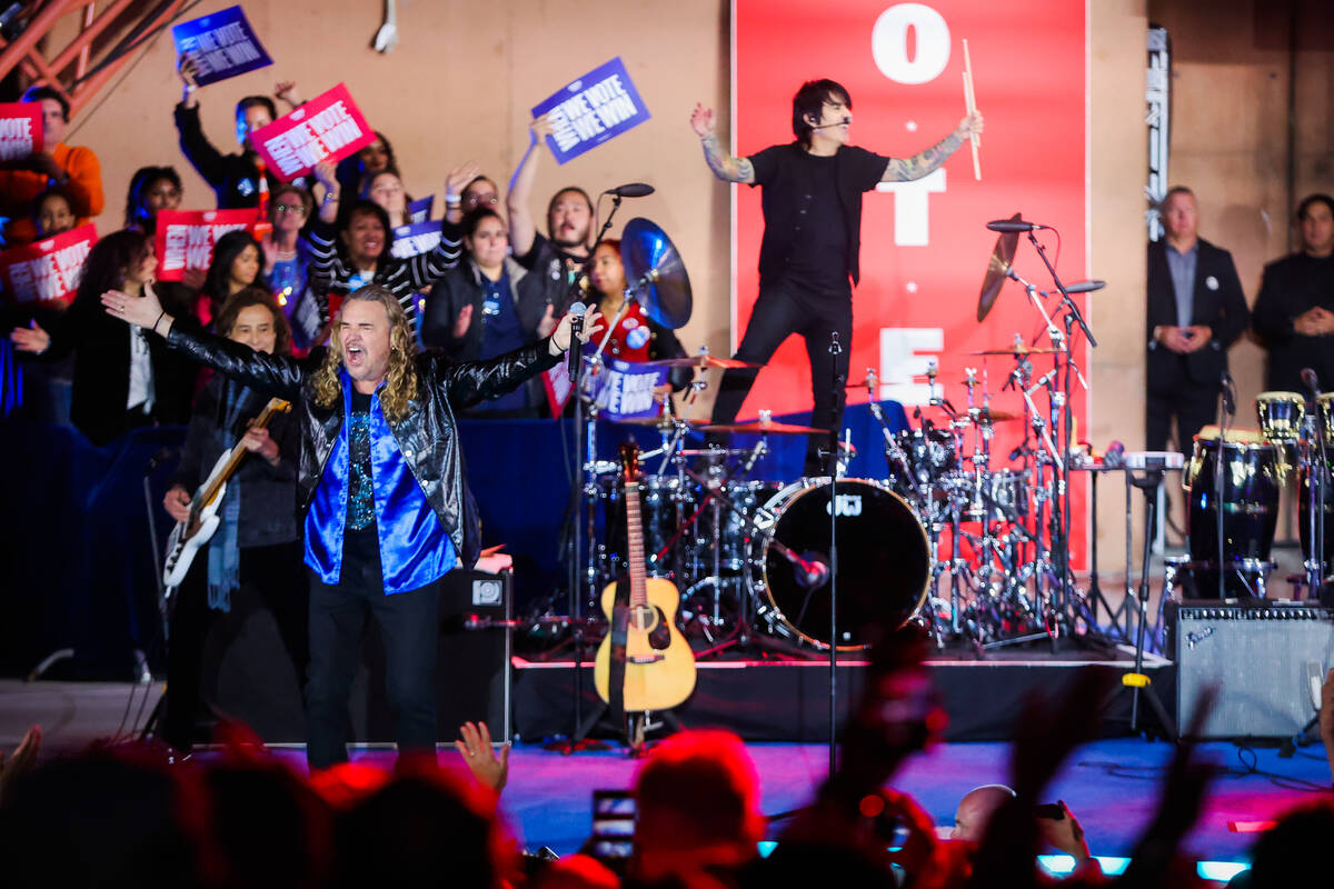 Mana, a popular Mexican pop-rock band, performs during a rally for Democratic presidential nomi ...