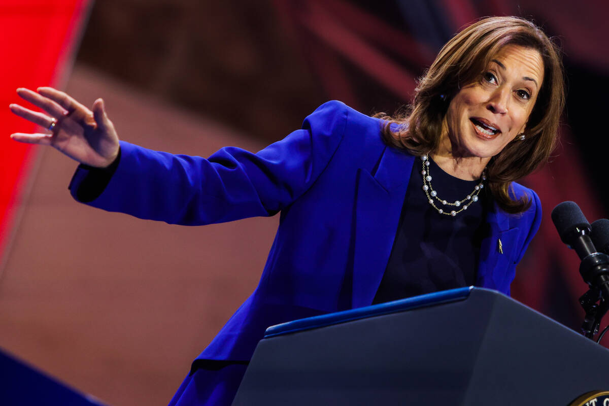 Democratic presidential nominee Vice President Kamala Harris speaks during a campaign rally at ...