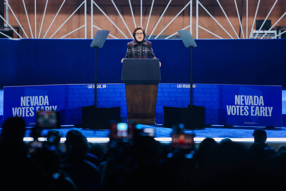 U.S. Sen. Jacky Rosen, D-Nev., speaks during a campaign rally for Democratic presidential nomin ...