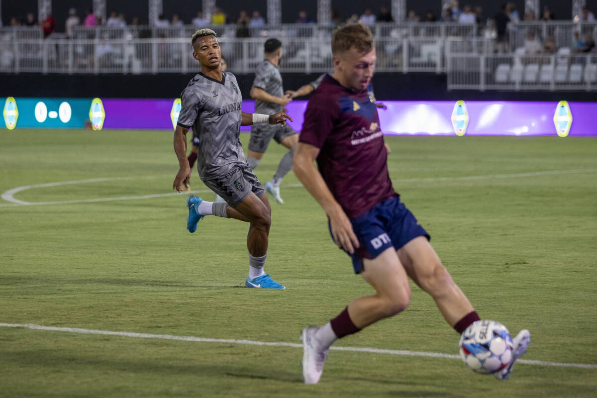 Las Vegas Lights FC defender Maliek Howell (24) watches the ball during a USL Championship socc ...