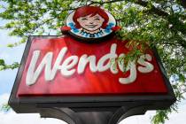 FILE - A Wendy's restaurant sign is shown in Brookhaven, Pa., May 10, 2021. (AP Photo/Matt Rour ...