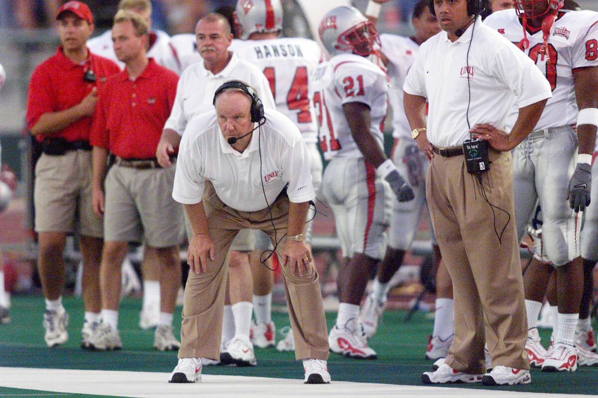 New UNLV Football head coach John Robinson watches a missed extra point in the first quarter of ...