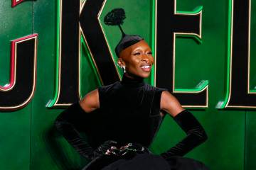 Cynthia Erivo poses for photographers upon arrival at the premiere of the film 'Wicked' on Mond ...