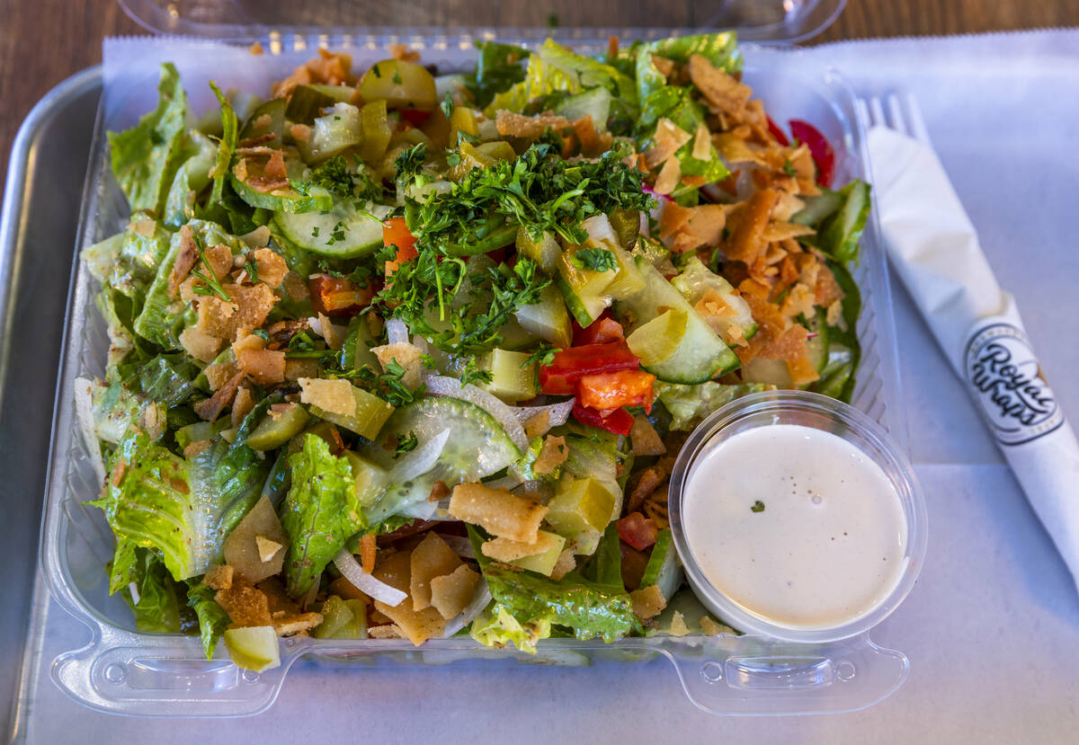 A fattoush salad from Royal Wraps on Wednesday, Nov. 6, 2024, in Henderson. (L.E. Baskow/Las Ve ...