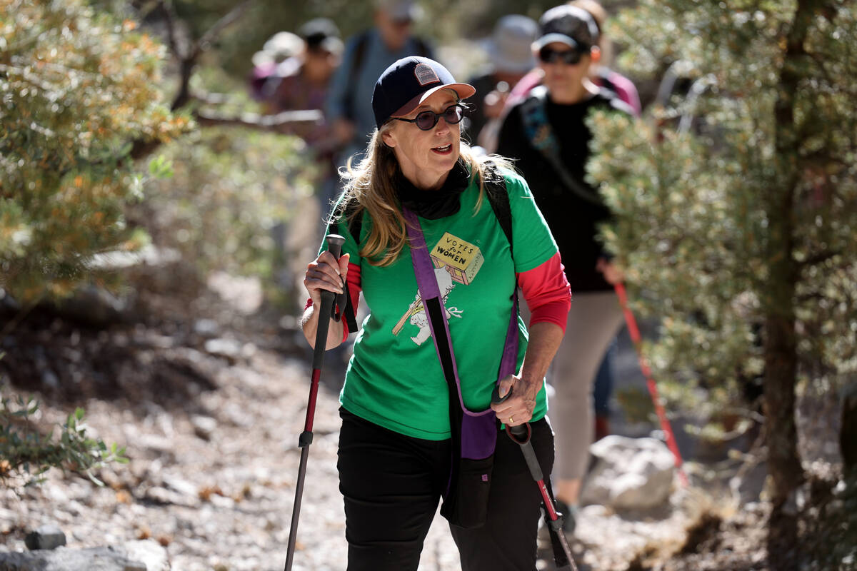 Members of the Westside Newcomers social club, including Leslie Levine, hike in Fletcher Canyon ...