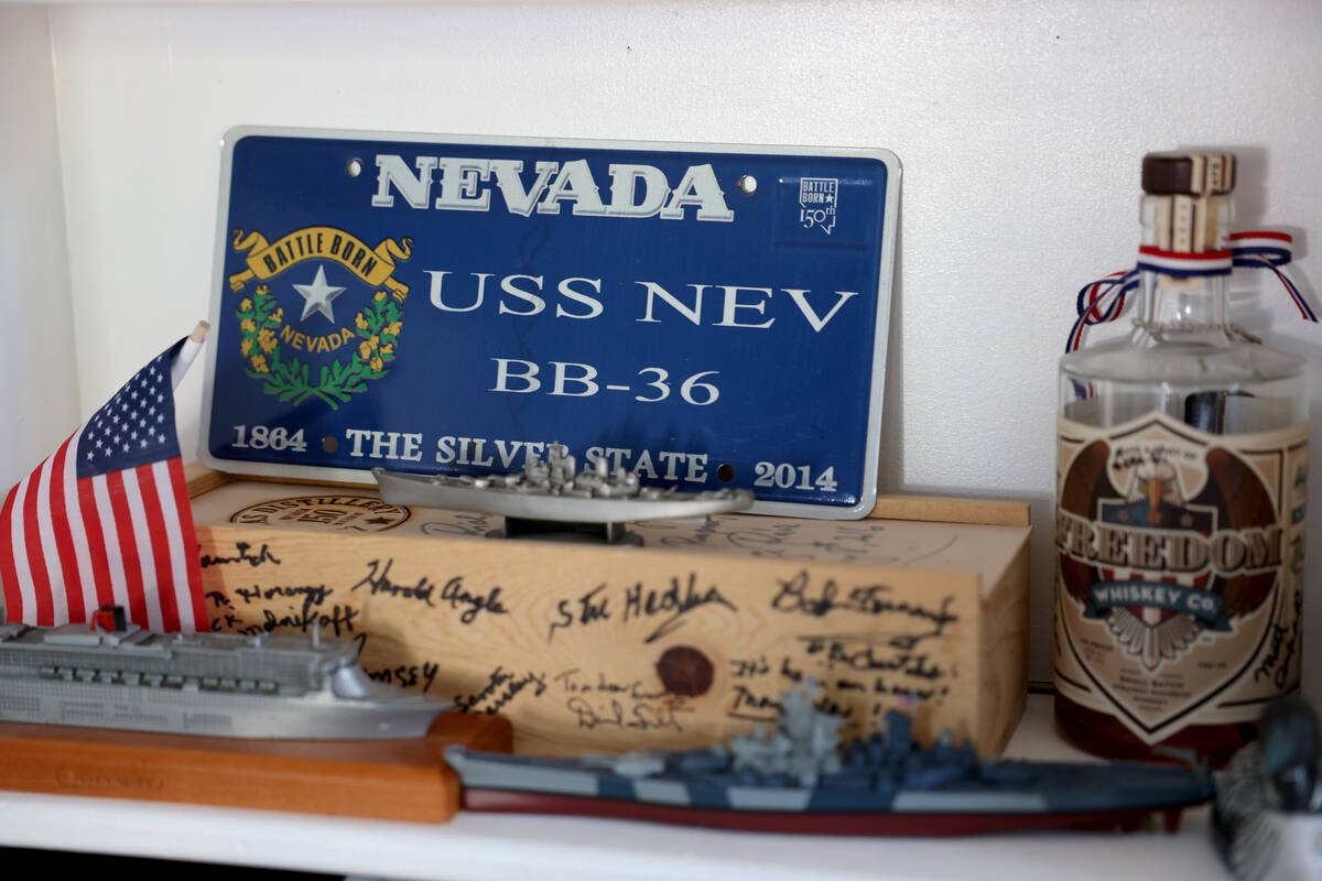 Memorabilia of the USS Nevada at the home of crew member Dick Ramsey in Santa Clarita, Calif. F ...