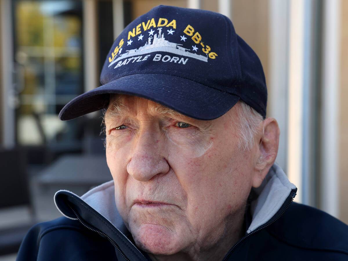 USS Nevada veteran Dick Ramsey, 101, talks to a reporter during an interview at a restaurant ne ...