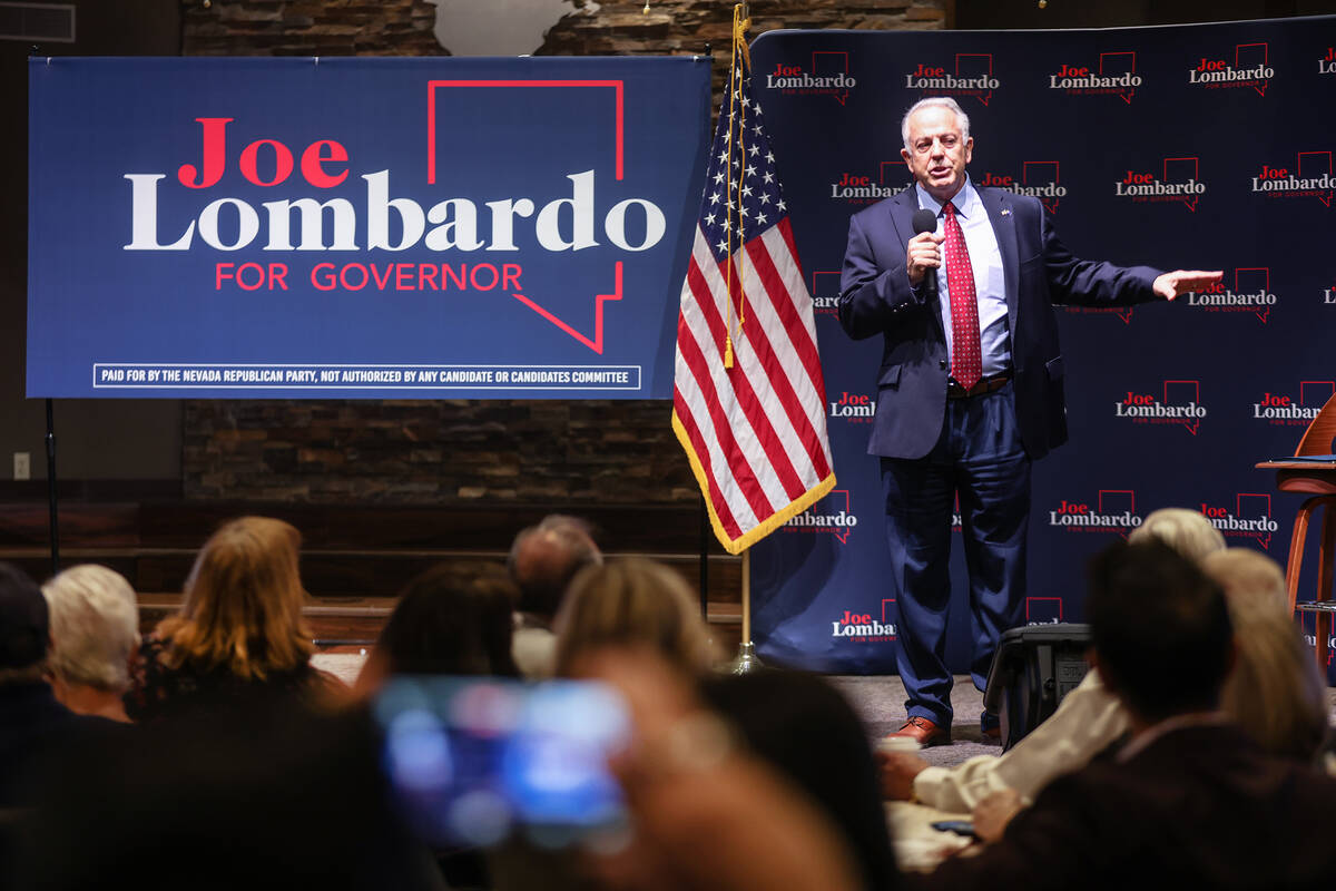 Then-Clark County Sheriff Joe Lombardo campaigns at a breakfast town hall at Liberty Baptist Ch ...