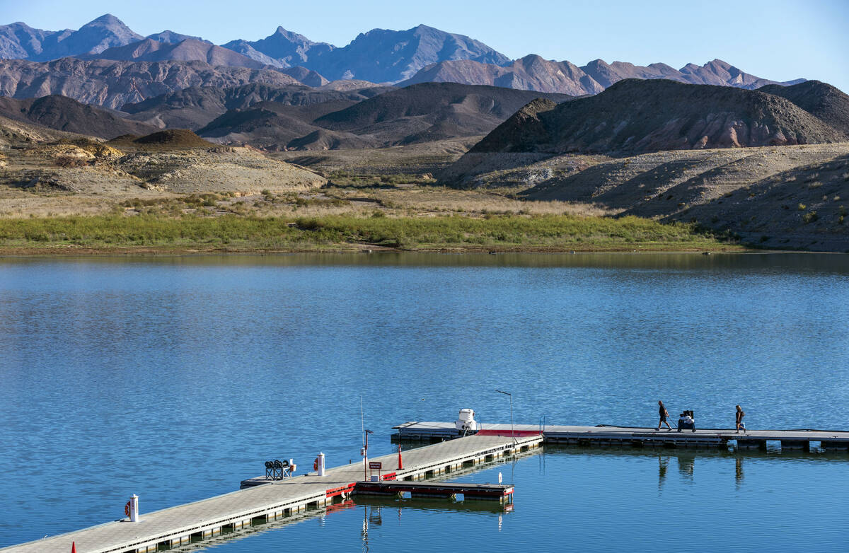 Visitors depart the Callville Bay Marina at Lake Mead on Aug. 15, 2024, near Boulder City. (L.E ...