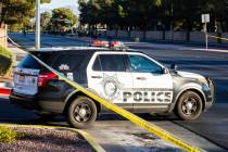 A Las Vegas Metropolitan Police Department vehicle is seen near South Rainbow Boulevard and Spr ...