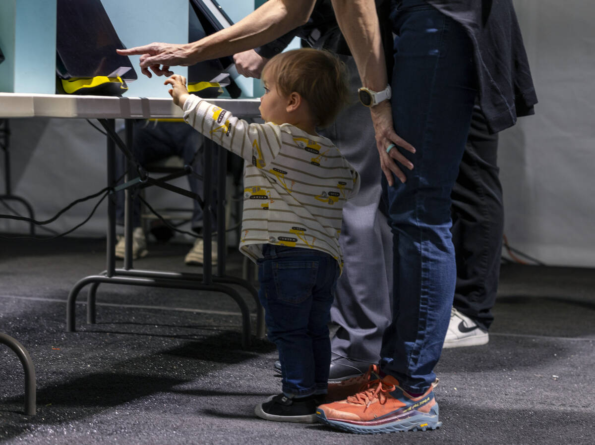 Voter Leslie Keck casts her ballot with her son Wesley Schettler, 2, on the final day of early ...