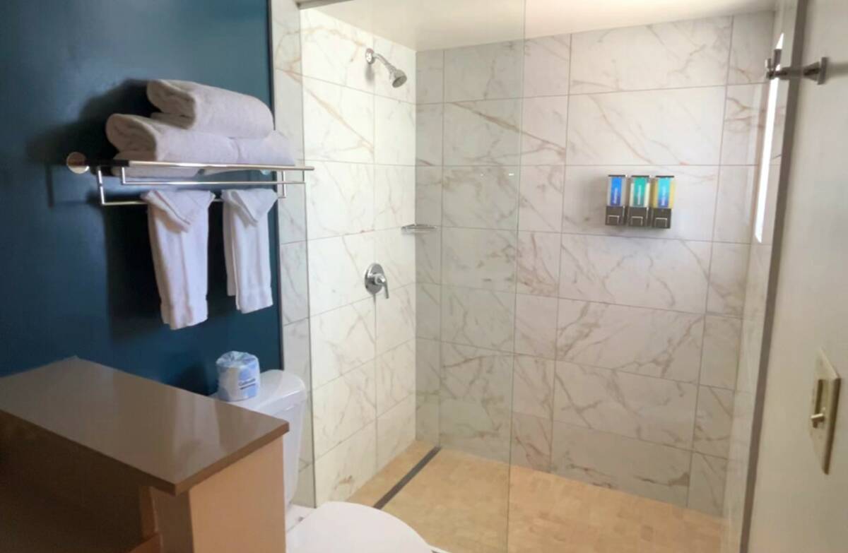 A newly renovated bathroom in Gold Coast hotel-casino's room is seen on Friday, Nov. 1, 2024, i ...