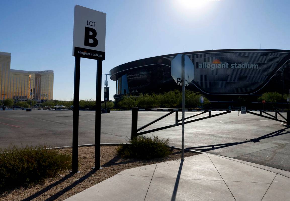 Lot B at Allegiant Stadium, where the planned Boring Company Vegas Loop station is planned to b ...