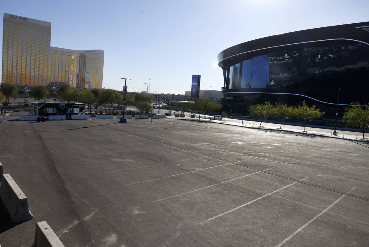 Lot B at Allegiant Stadium, where the planned Boring Company Vegas Loop station is planned to b ...