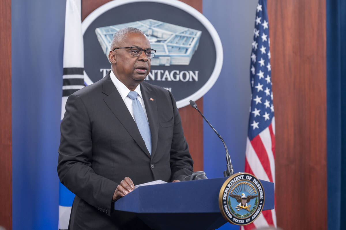 Defense Secretary Lloyd Austin speaks during a joint press briefing with South Korean Defense M ...