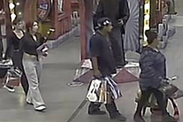 Surveillance photos of the four suspects in an armed robbery at Meadows Mall on Oct. 13, 2024. ...