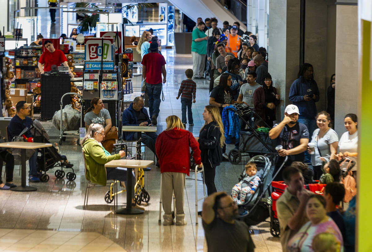 Voters stand in a long line to cast their ballots in a polling spot in the Galleria at Sunset o ...