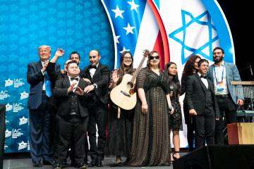 U.S. President Donald J. Trump applauds the Shalva Band, performers at the Israeli American Cou ...