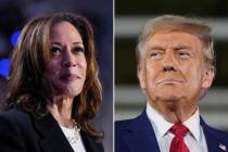 This combination of file photos shows Democratic presidential nominee Vice President Kamala Har ...