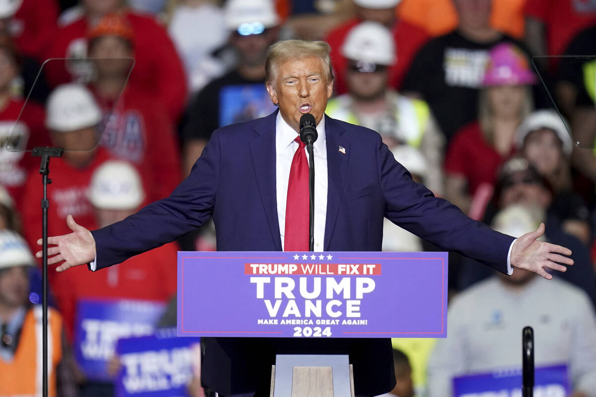 Republican presidential nominee former President Donald Trump speaks at a campaign rally at PPG ...