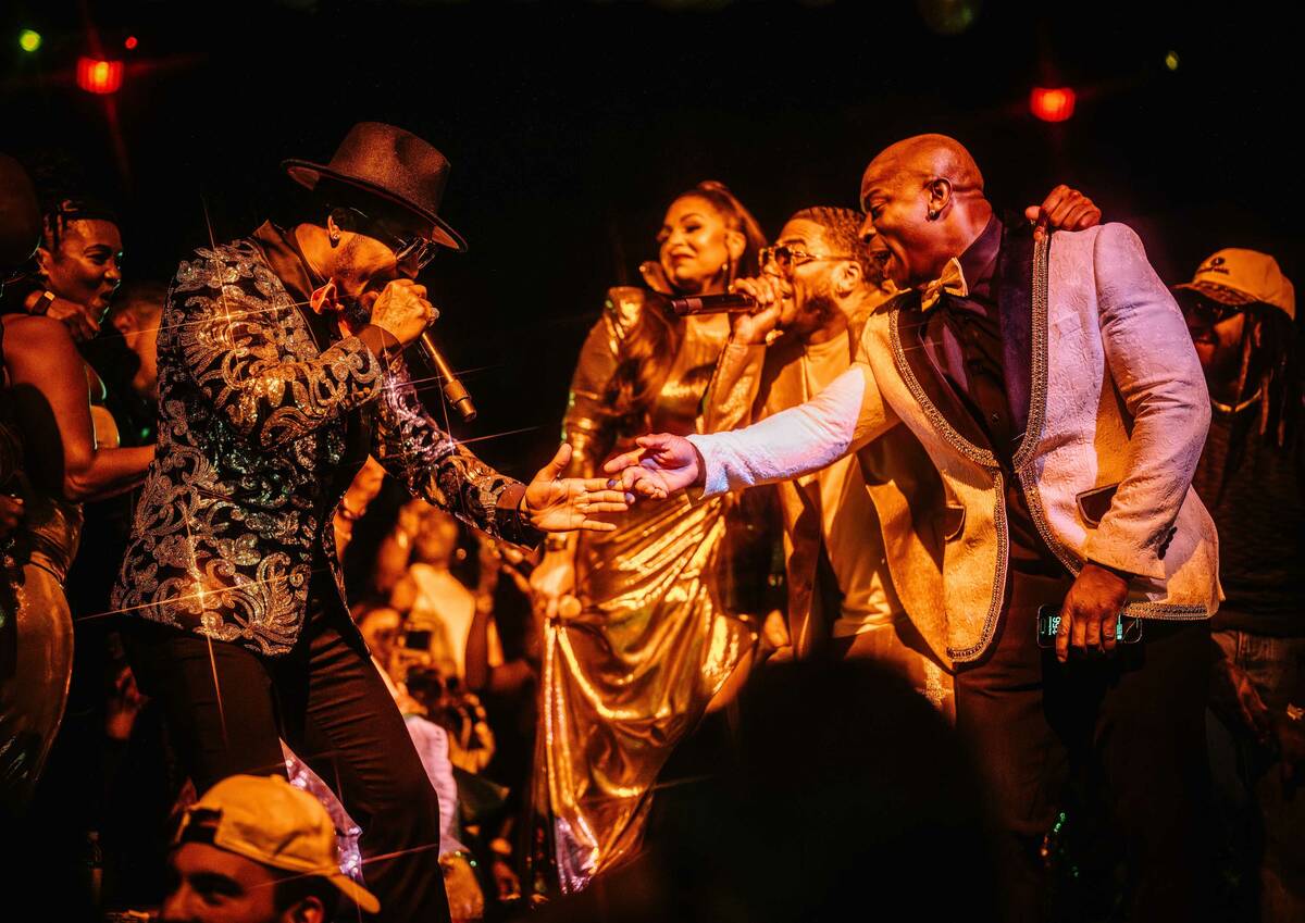 Chingy, Ashanti and Nelly are shown at Nelly's 50th birthday party at Tao Las Vegas on Saturday ...