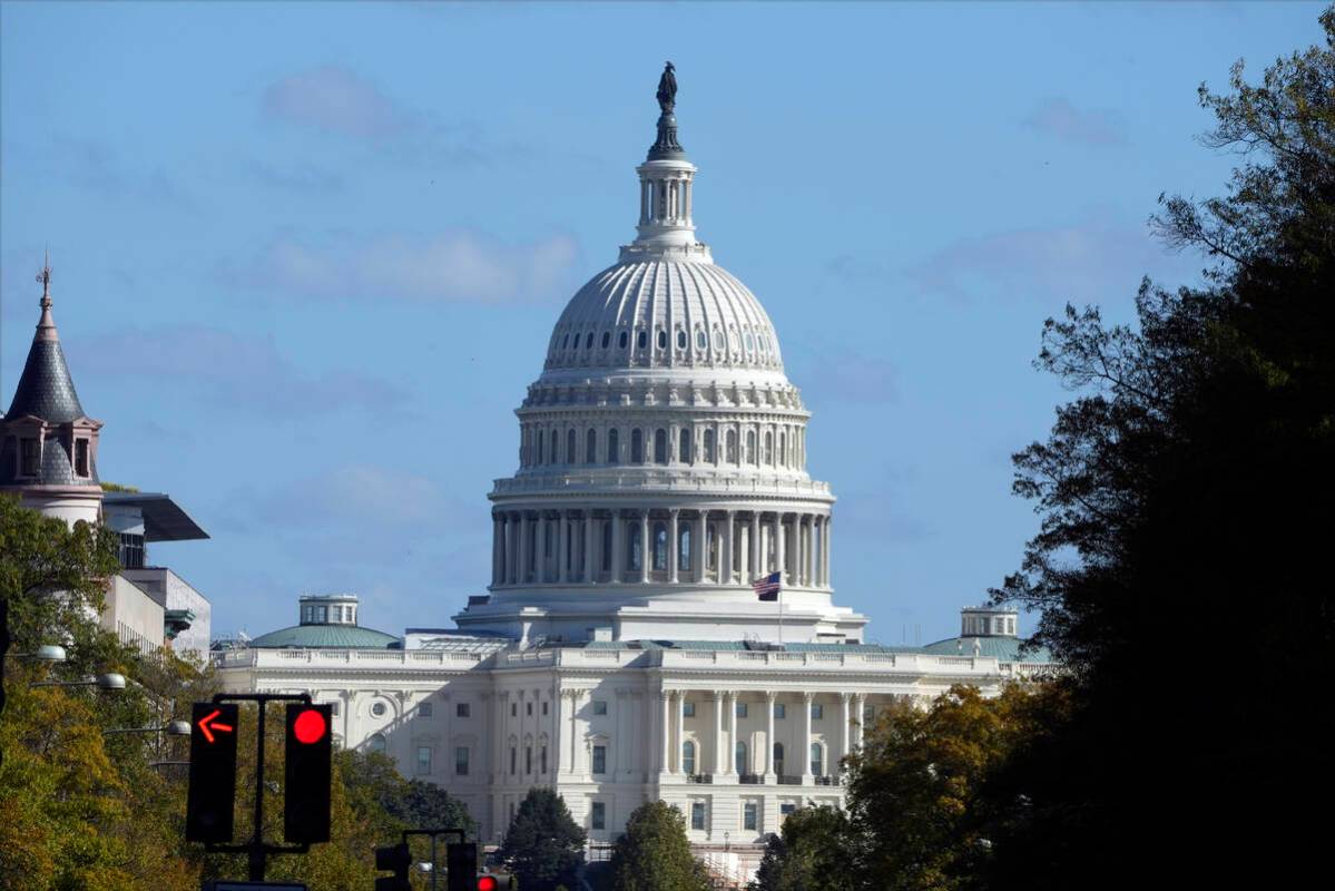 The U.S. Capitol is seen from Pennsylvania Avenue in Washington, on Election Day, Tuesday, Nov. ...